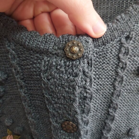 Lena Hoschek Liesl Weste Grau Grey Wool Flower Cardigan - Picture 5 of 7